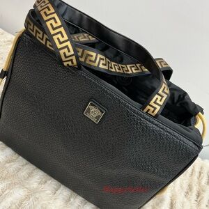 Versace Tote Bag Holdall Weekender Black Metallic Gold Medusa Handbag RARE NEW